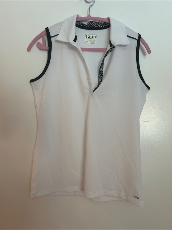 Izod Tops - Izod White Sleeveless Polo Tank with Black Trim